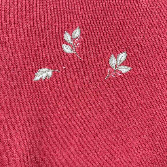 Croft & Barrow Cardigan Sweater Womens 1X Red Floral Embroidered Zip Knit Top - Picture 10 of 12